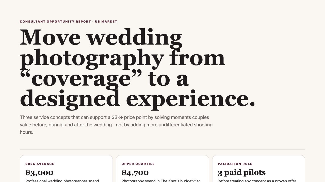 Wedding Photography Market Disruption Report: New $3K Service Opportunities