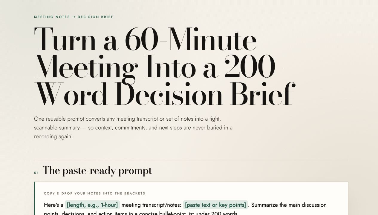 Turn a 60-Minute Meeting Into a 200-Word Decision Brief