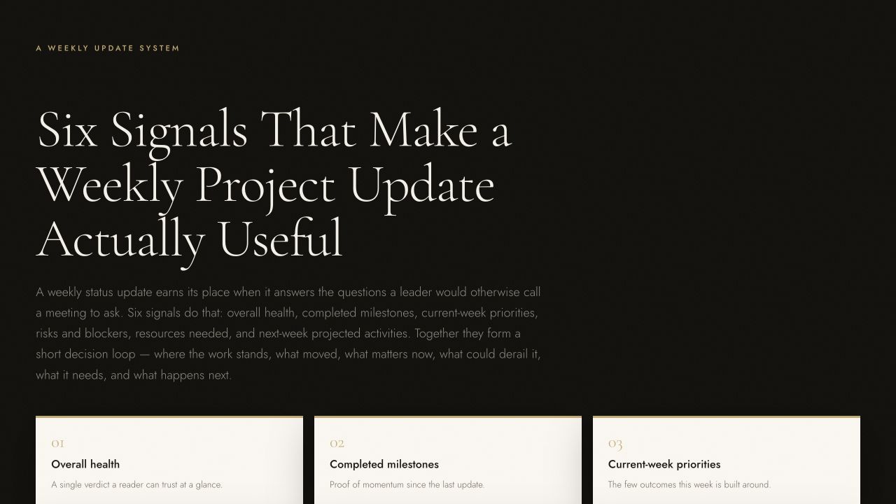 Six Signals That Make a Weekly Project Update Actually Useful